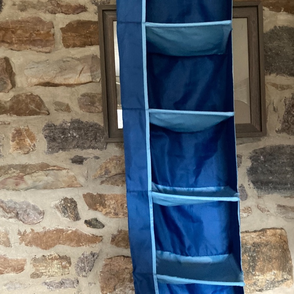 Hanging Shelf Closet organizer Blue shelving for Clothing Shoes Toys